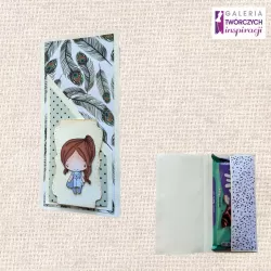 Opakowanie na czekoladę „Dziewczynka w piórach” - 8,5 na 17 cm